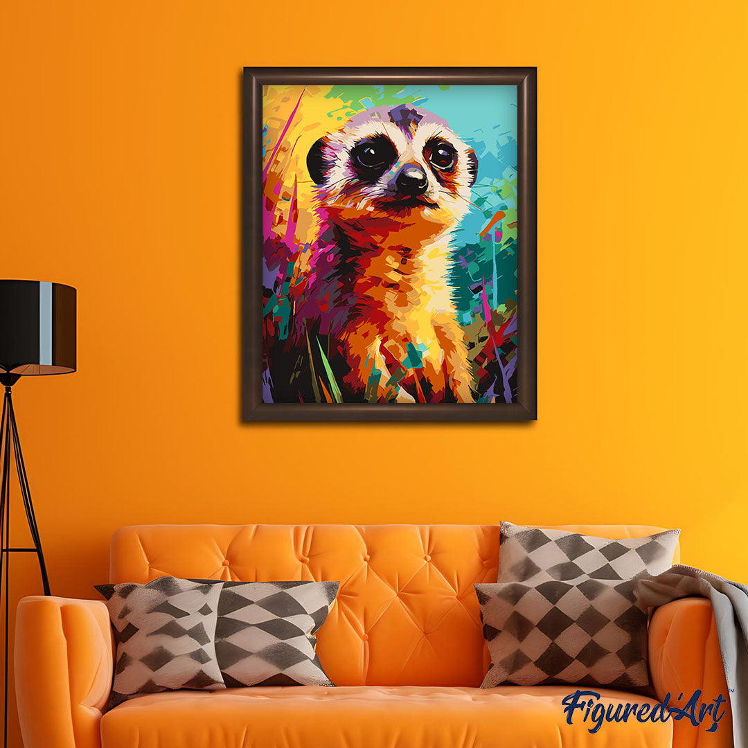 Malen nach Zahlen 40x50cm ohne Keilrahmen Figured’Art Erdmännchen Farbenfroh Abstrakt - Kidis Art