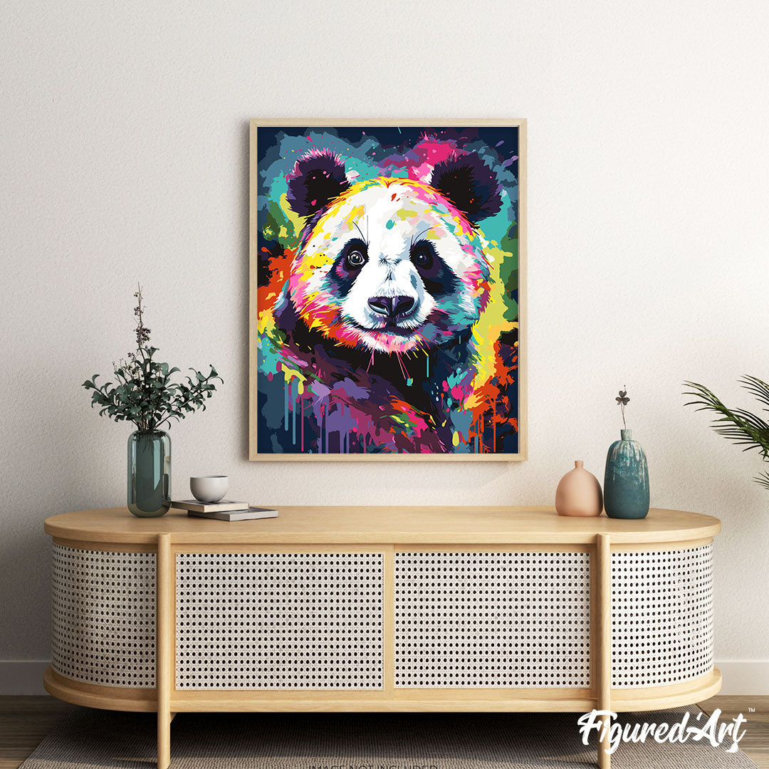 Malen nach Zahlen 40x50cm auf Keilrahmen gespannt Figured’Art Panda Farbenfroh Abstrakt - Kidis Art