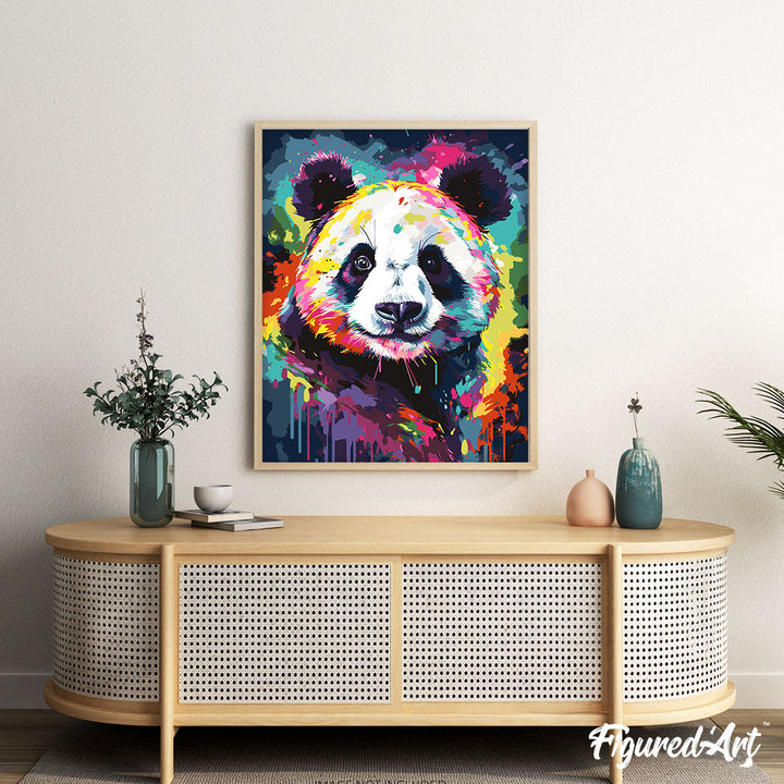 Malen nach Zahlen 40x50cm auf Keilrahmen gespannt Figured’Art Panda Farbenfroh Abstrakt - Kidis Art