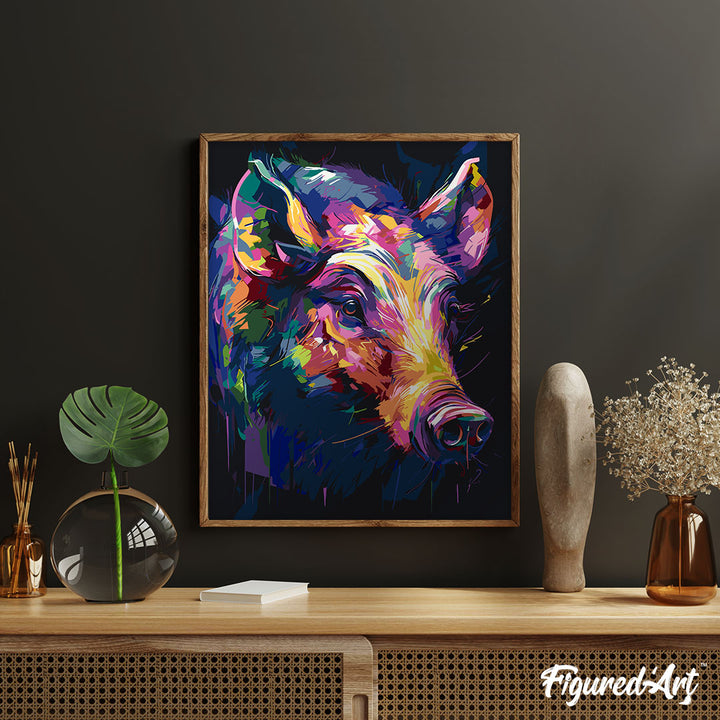Malen nach Zahlen 40x50cm auf Keilrahmen gespannt Figured’Art Wildschwein Farbenfroh Abstrakt - Kidis Art