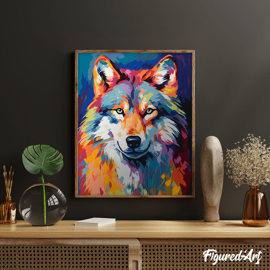 FiguredArt Malen Nach Zahlen 40x50cm Auf Keilrahmen Wolf Farbenfroh Abstrakt Komplettset - Kidis Art