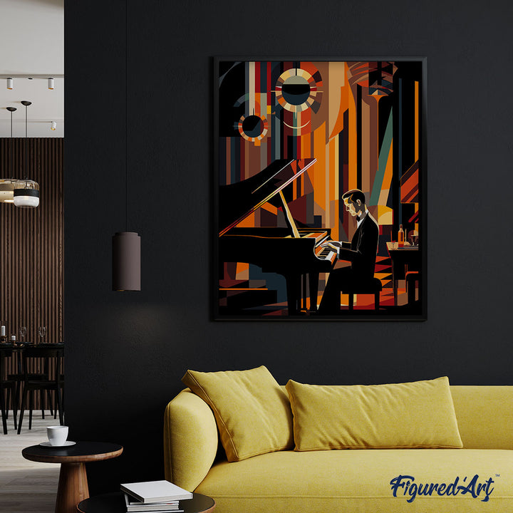 Malen nach Zahlen 40x50cm auf Keilrahmen gespannt Figured’Art Art-Deco-Mann am Klavier - Kidis Art