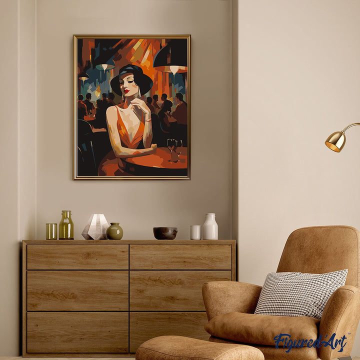 Malen nach Zahlen 40x50cm ohne Keilrahmen Figured’Art Frau in einem Art-Déco-Club - Kidis Art