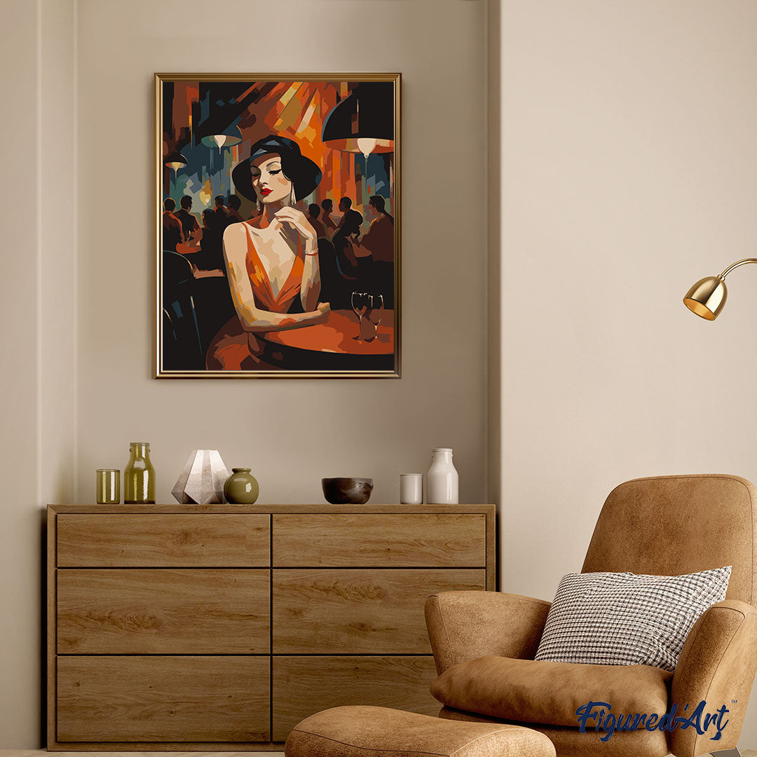 Malen nach Zahlen 40x50cm auf Keilrahmen gespannt Figured’Art Frau in einem Art-Déco-Club - Kidis Art