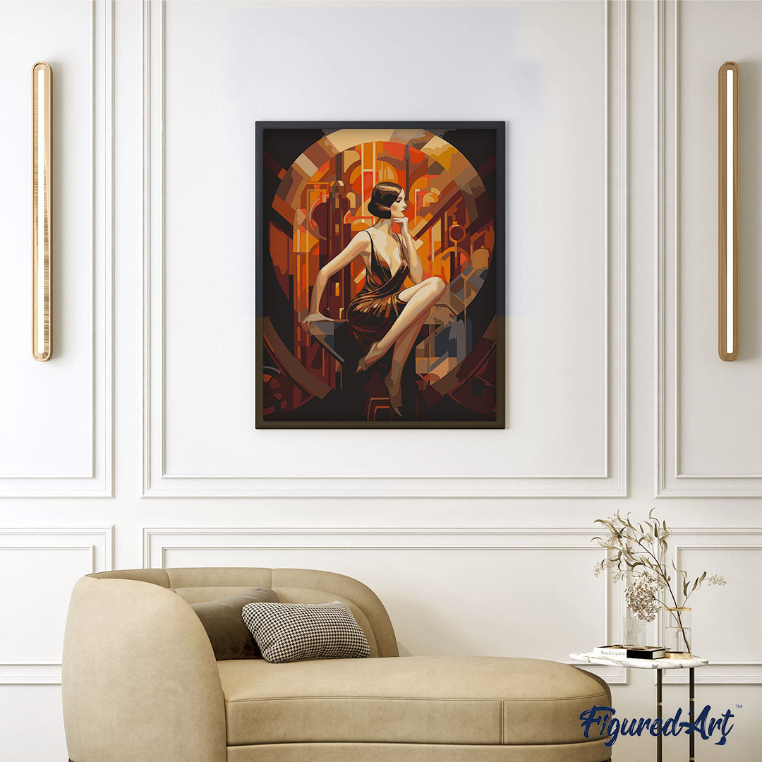 Malen nach Zahlen 40x50cm auf Keilrahmen gespannt Figured’Art Sitzende Art-Deco-Frau - Kidis Art
