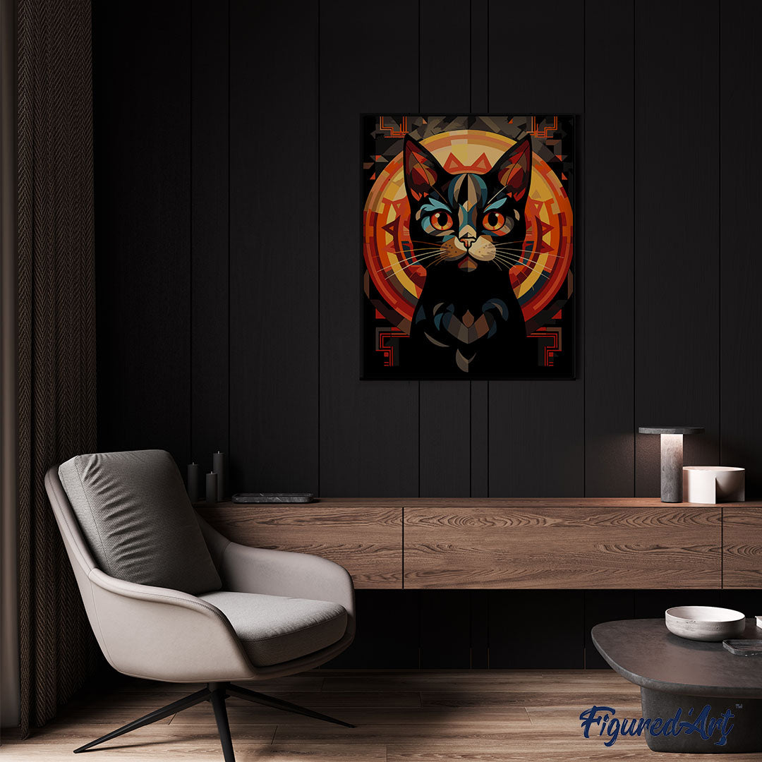 Malen nach Zahlen 40x50cm auf Keilrahmen gespannt Figured’Art Art-Deco-Schwarze Katze - Kidis Art