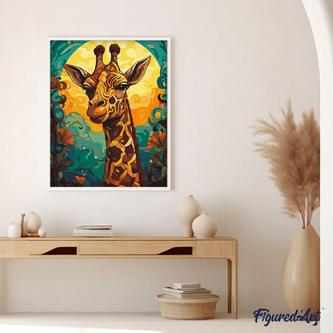 Malen nach Zahlen 40x50cm auf Keilrahmen gespannt Figured’Art Art-Déco-Giraffe - Kidis Art