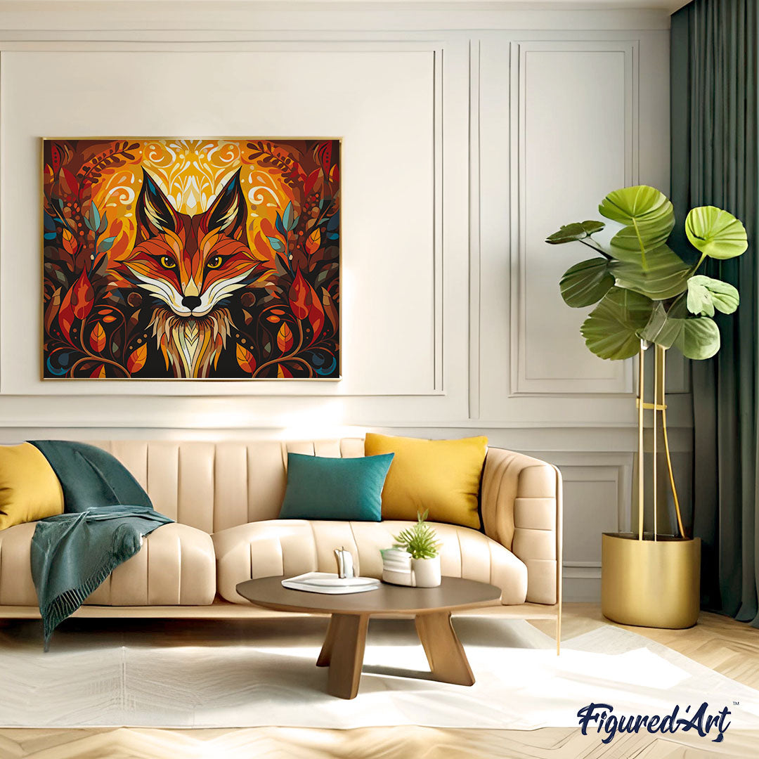 Malen nach Zahlen 40x50cm auf Keilrahmen gespannt Figured’Art Fuchs Art Deco - Kidis Art