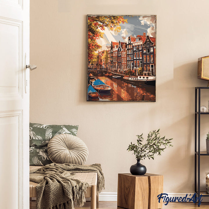 Malen nach Zahlen 40x50cm auf Keilrahmen gespannt Figured’Art Sonnenschein in Amsterdam - Kidis Art