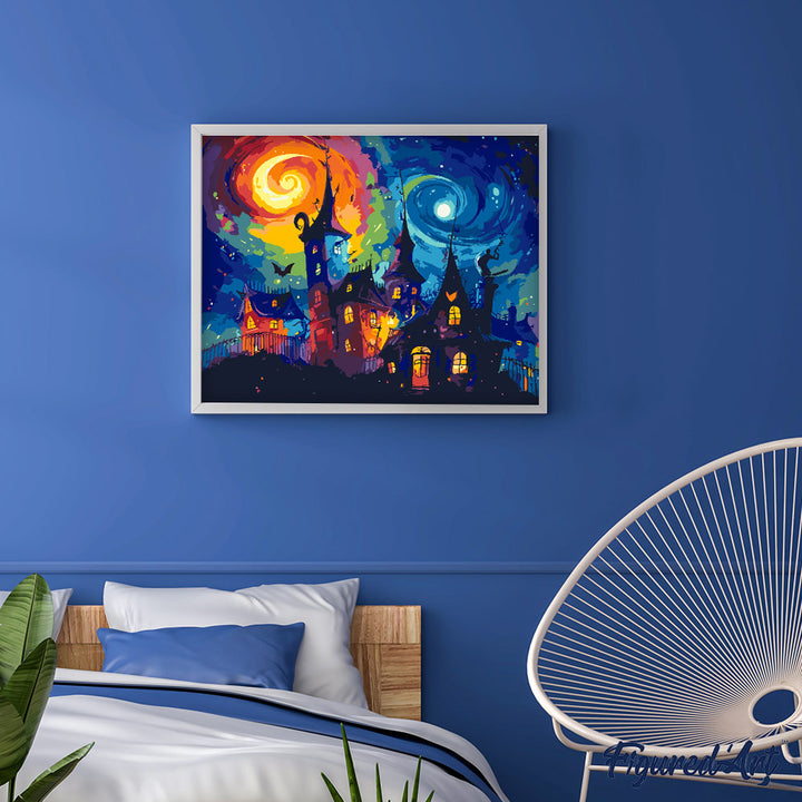 Malen nach Zahlen 40x50cm auf Keilrahmen gespannt Figured’Art Fantasie Schloss - Kidis Art
