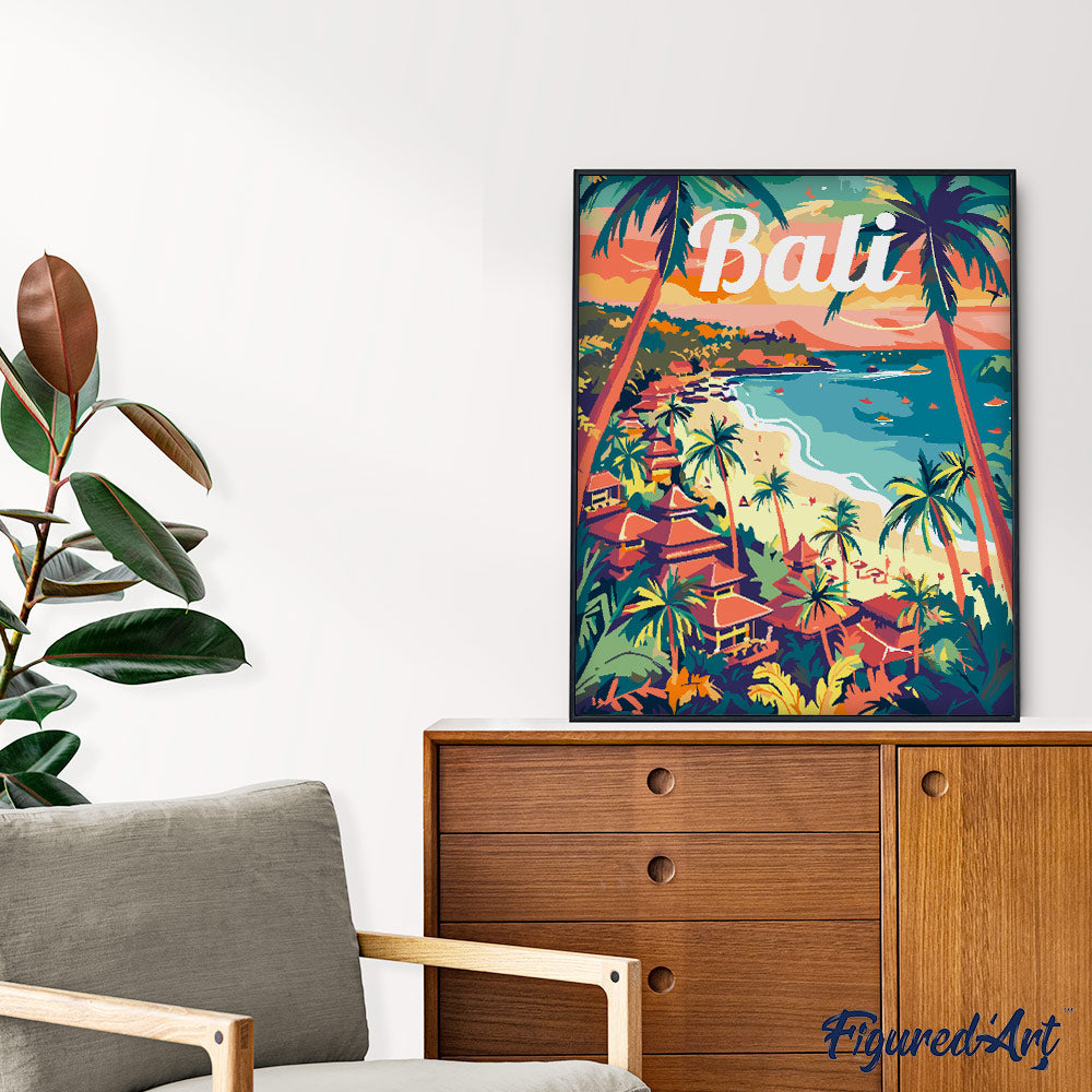 Malen nach Zahlen 40x50cm auf Keilrahmen gespannt Figured’Art Reiseposter Bali - Kidis Art