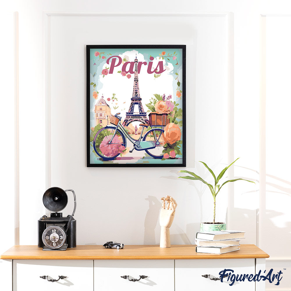 Malen nach Zahlen 40x50cm auf Keilrahmen gespannt Figured’Art Reiseposter Paris in voller Blüte - Kidis Art