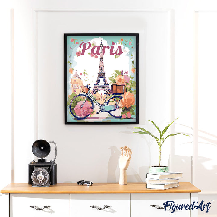 Malen nach Zahlen 40x50cm auf Keilrahmen gespannt Figured’Art Reiseposter Paris in voller Blüte - Kidis Art