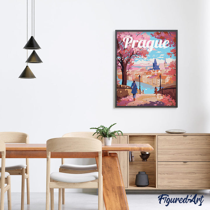 Malen nach Zahlen 40x50cm auf Keilrahmen gespannt Figured’Art Reiseposter Prag in voller Blüte - Kidis Art