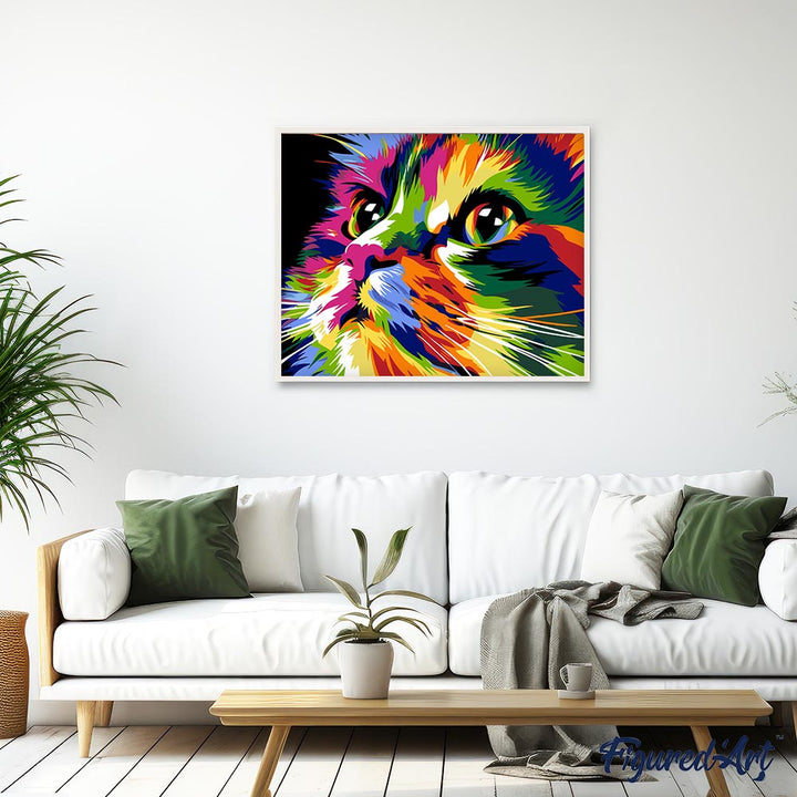 Malen nach Zahlen 40x50cm auf Keilrahmen gespannt Figured’Art Pop Art Niedliche Katze - Kidis Art