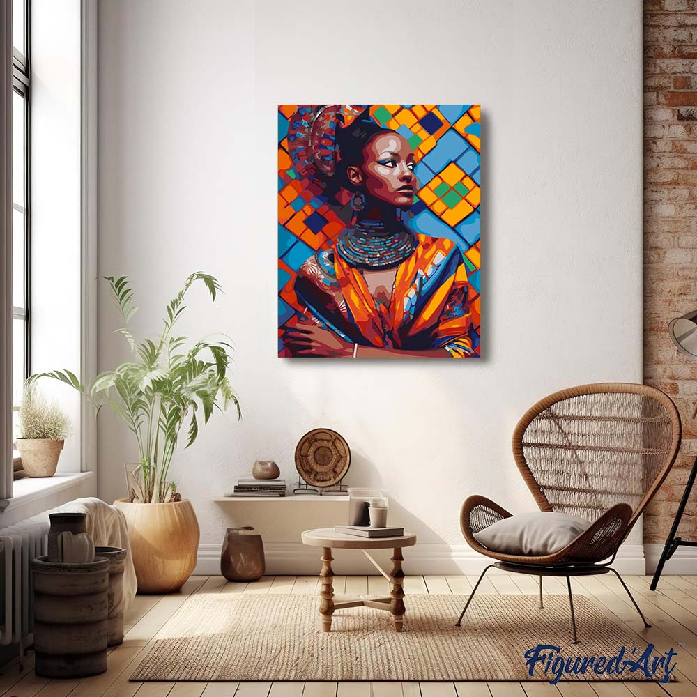 Malen nach Zahlen 40x50cm auf Keilrahmen gespannt Figured’Art Traditionelle afrikanische Schönheit - Kidis Art