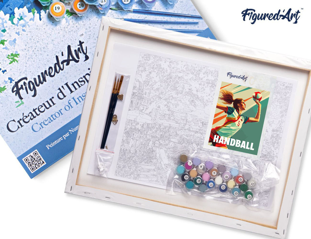 Malen nach Zahlen 40x50cm auf Keilrahmen gespannt Figured’Art Sportposter Handball - Kidis Art