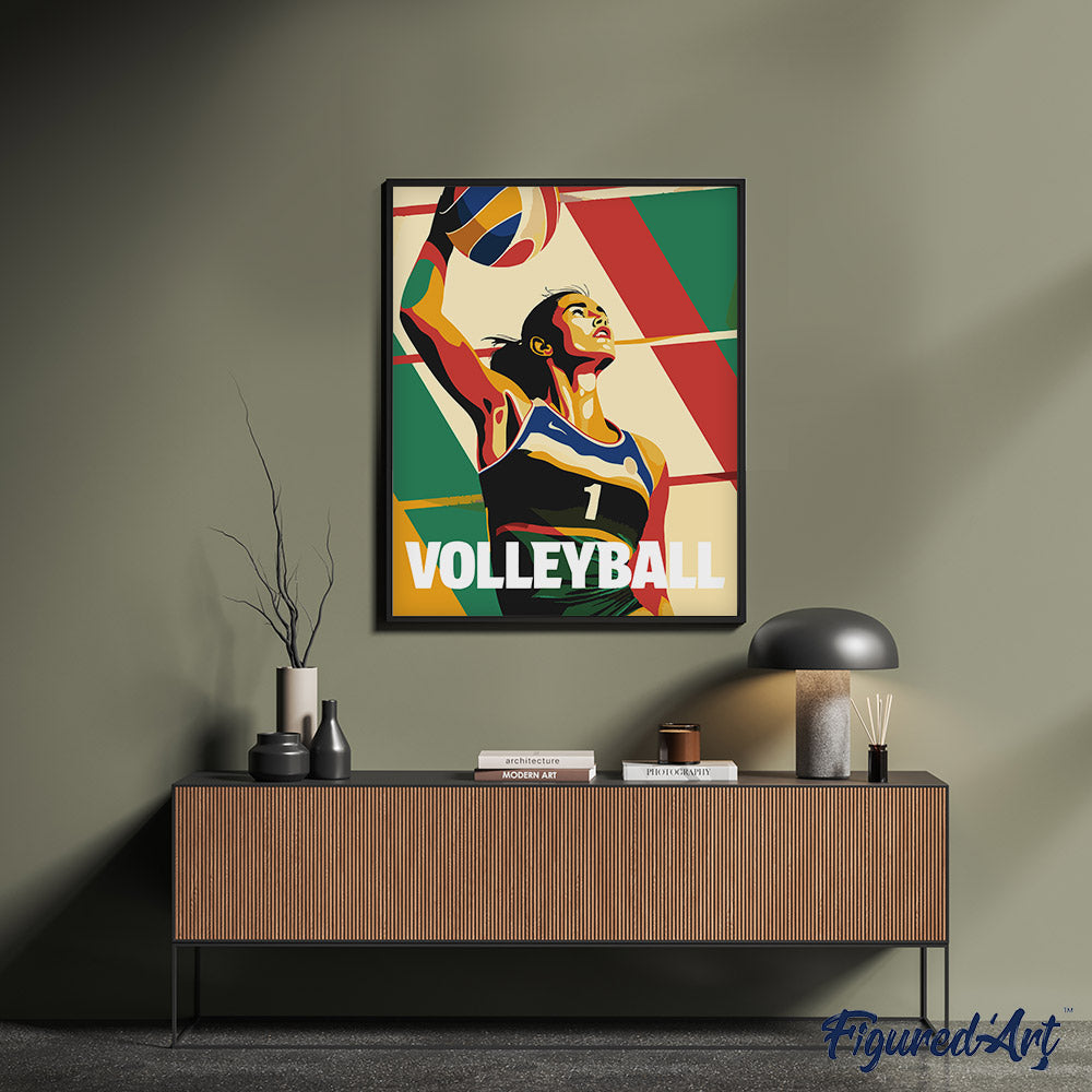 Malen nach Zahlen 40x50cm auf Keilrahmen gespannt Figured’Art Sportposter Volleyball - Kidis Art