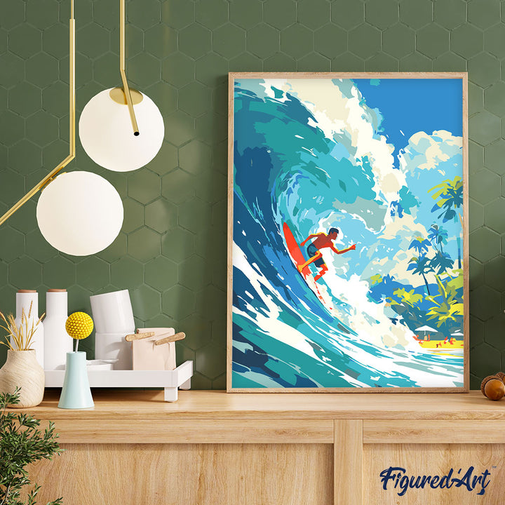 Malen nach Zahlen 40x50cm auf Keilrahmen gespannt Figured’Art Surfen in Hawaii - Kidis Art