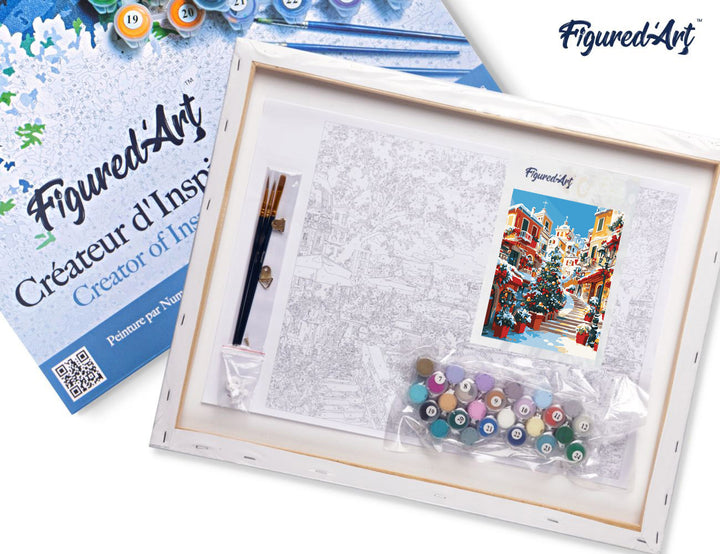 Malen nach Zahlen 40x50cm auf Keilrahmen gespannt Figured’Art Mediterranes Weihnachtsdorf - Kidis Art