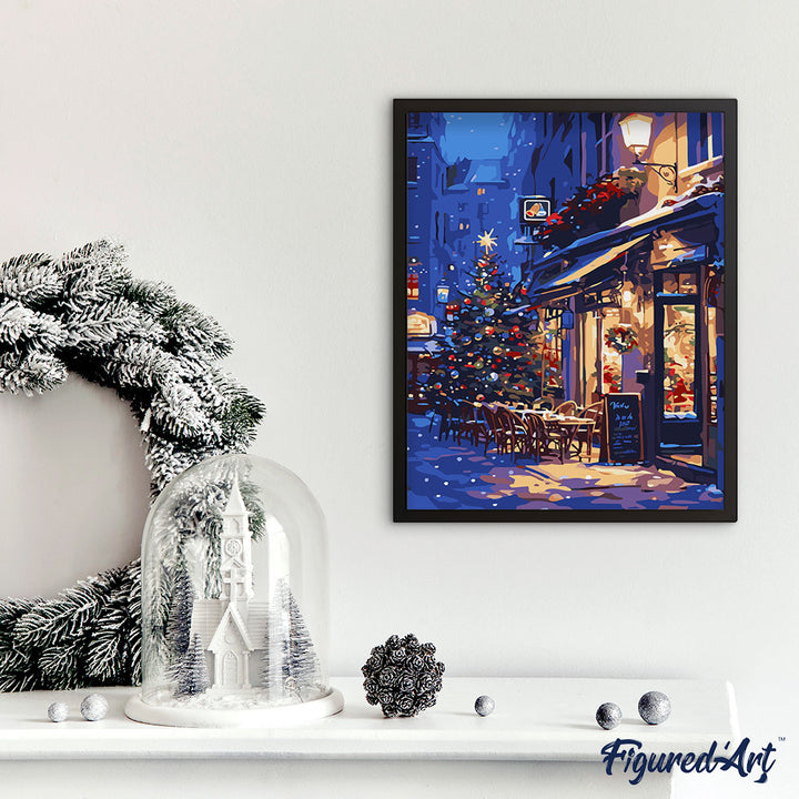 Malen nach Zahlen 40x50cm auf Keilrahmen gespannt Figured’Art Festliches Nachtcafé - Kidis Art