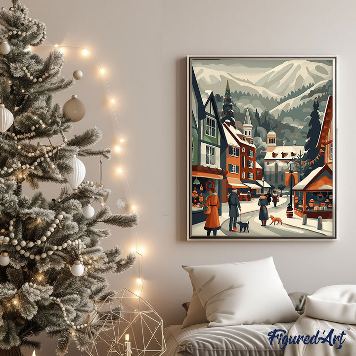 Malen nach Zahlen 40x50cm auf Keilrahmen gespannt Figured’Art Weihnachtsmarkt im Tal - Kidis Art