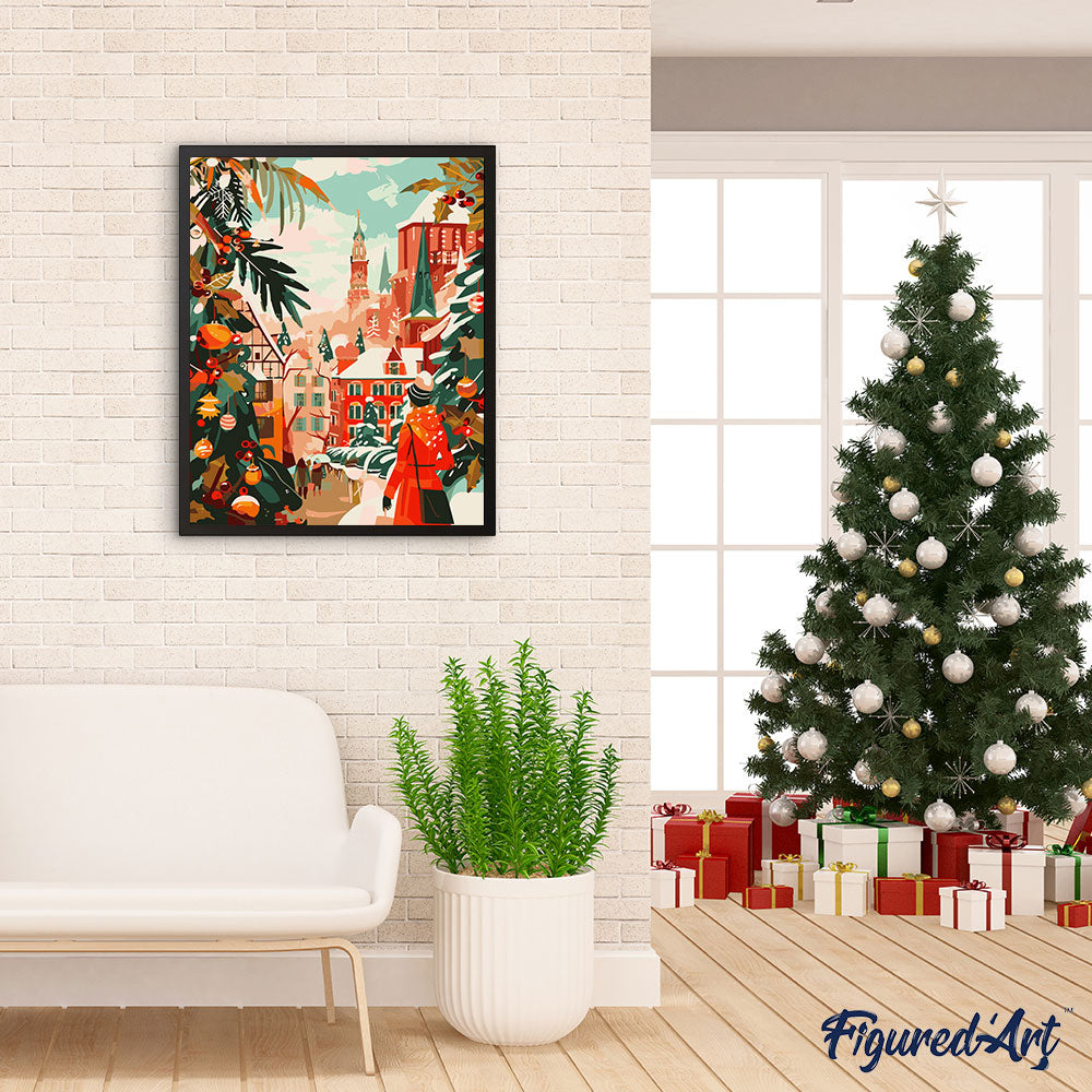Malen nach Zahlen 40x50cm ohne Keilrahmen Figured’Art Weihnachtsmarktszene - Kidis Art
