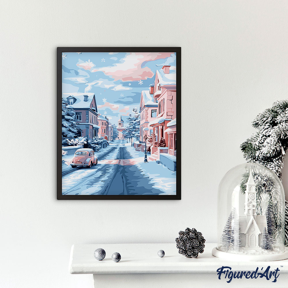 Malen nach Zahlen 40x50cm ohne Keilrahmen Figured’Art Verschneiter Morgen in der Stadt - Kidis Art
