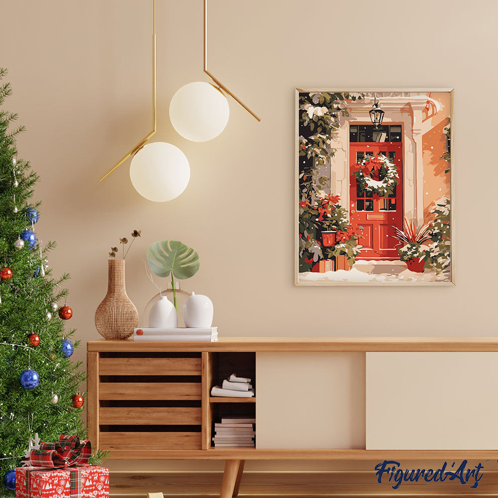 Malen nach Zahlen 40x50cm auf Keilrahmen gespannt Figured’Art Weihnachtskranz - Kidis Art