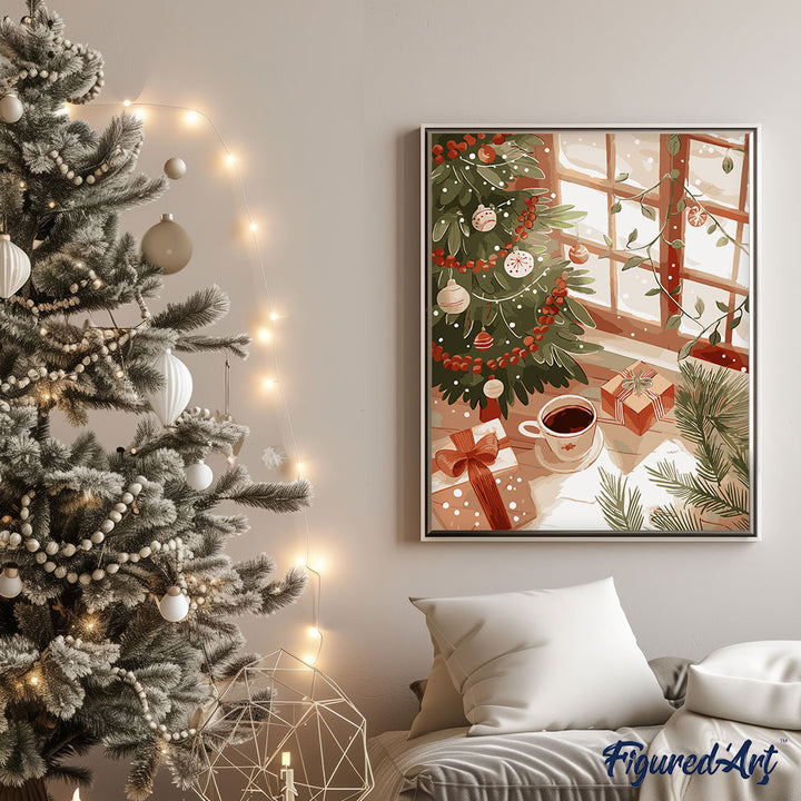 Malen nach Zahlen 40x50cm ohne Keilrahmen Figured’Art Gemütlicher Weihnachtsmorgen - Kidis Art