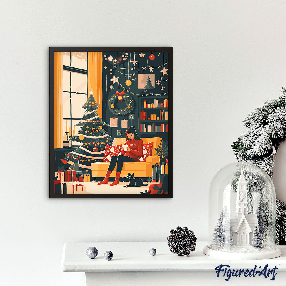 Malen nach Zahlen 40x50cm auf Keilrahmen gespannt Figured’Art Geselliger Weihnachtsabend - Kidis Art