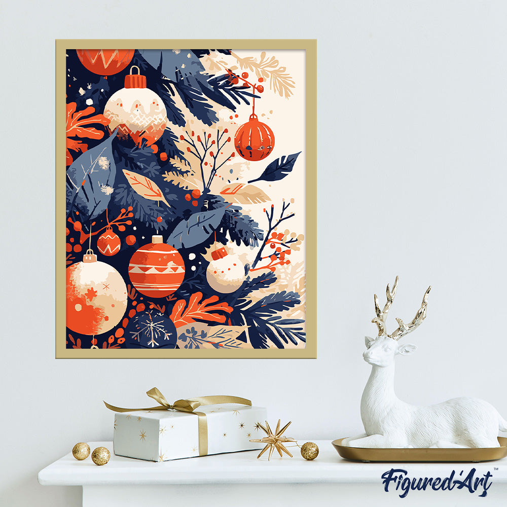Malen nach Zahlen 40x50cm auf Keilrahmen gespannt Figured’Art Weihnachtskugeln - Kidis Art