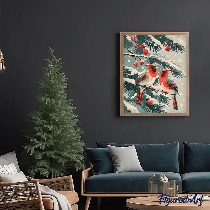 Malen nach Zahlen 40x50cm ohne Keilrahmen Figured’Art Winterkardinal - Kidis Art