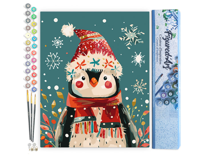 Malen nach Zahlen 40x50cm ohne Keilrahmen Figured’Art Kleiner Weihnachts-Pinguin - Kidis Art