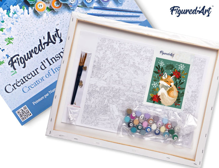 Malen nach Zahlen 40x50cm auf Keilrahmen gespannt Figured’Art Kleiner Weihnachts-Fuchs - Kidis Art