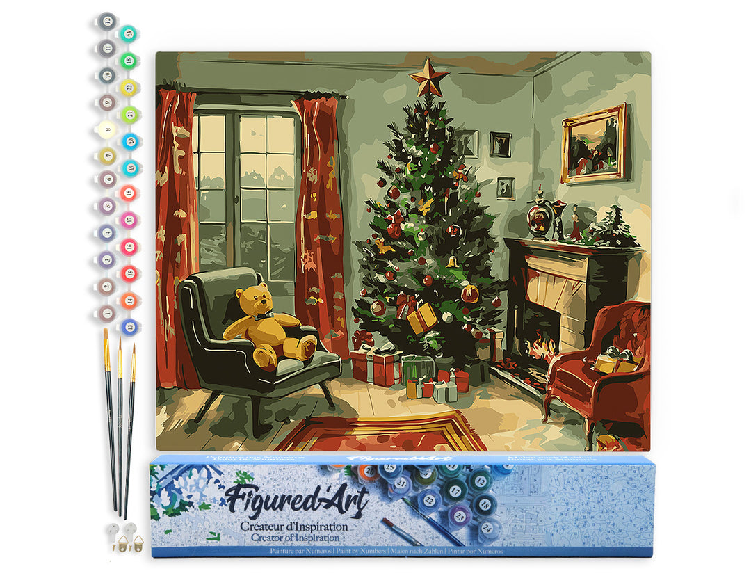 Malen nach Zahlen 40x50cm ohne Keilrahmen Figured’Art Klassischer Weihnachtskamin - Kidis Art