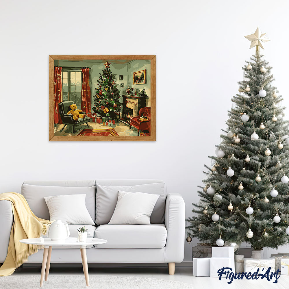 Malen nach Zahlen 40x50cm ohne Keilrahmen Figured’Art Klassischer Weihnachtskamin - Kidis Art