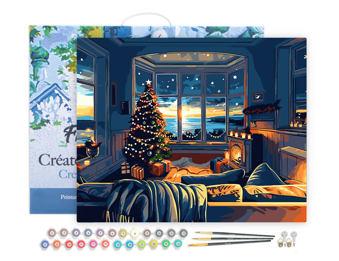 Malen nach Zahlen 40x50cm auf Keilrahmen gespannt Figured’Art Weihnachtszimmer am Meer - Kidis Art