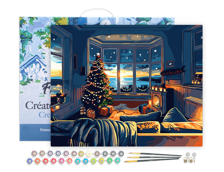 Malen nach Zahlen 40x50cm auf Keilrahmen gespannt Figured’Art Weihnachtszimmer am Meer - Kidis Art