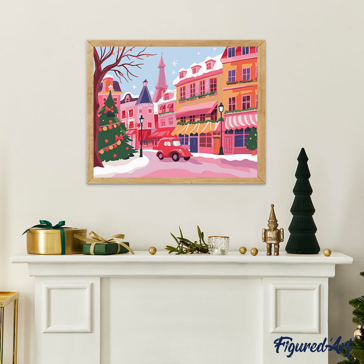 Malen nach Zahlen 40x50cm ohne Keilrahmen Figured’Art Bunte Weihnachtsstadt - Kidis Art