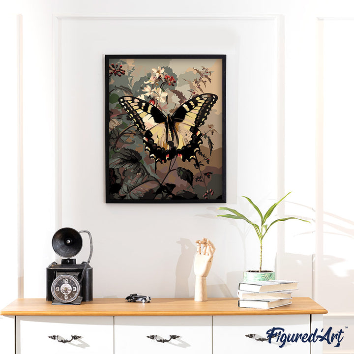 Malen nach Zahlen 40x50cm ohne Keilrahmen Figured’Art Schwalbenschwanz und weiße Blumen - Kidis Art