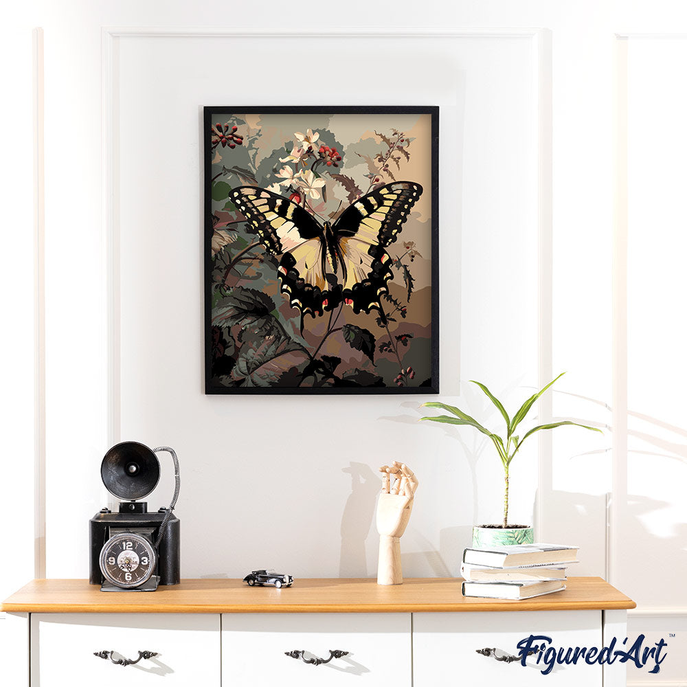 Malen nach Zahlen 40x50cm auf Keilrahmen gespannt Figured’Art Schwalbenschwanz und weiße Blumen - Kidis Art