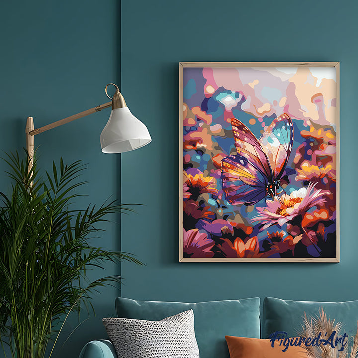 Malen nach Zahlen 40x50cm auf Keilrahmen gespannt Figured’Art Nektar sammelnder Schmetterling - Kidis Art