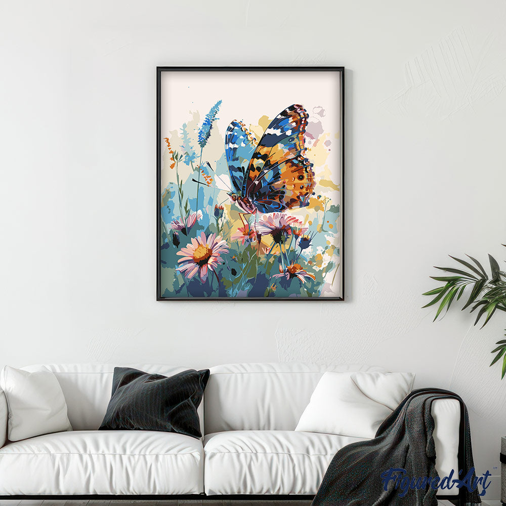 Malen nach Zahlen 40x50cm auf Keilrahmen gespannt Figured’Art Schmetterling und Blumen - Kidis Art