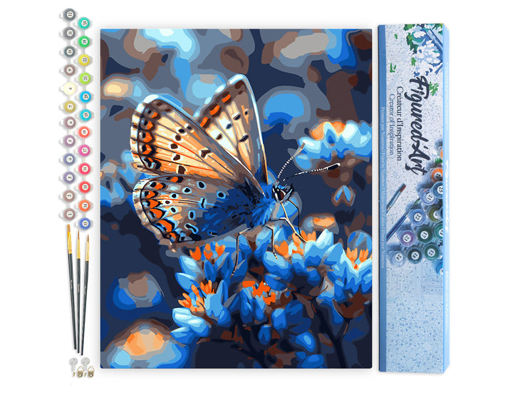 Malen nach Zahlen 40x50cm ohne Keilrahmen Figured’Art Schmetterlinge und blaue Blumen - Kidis Art