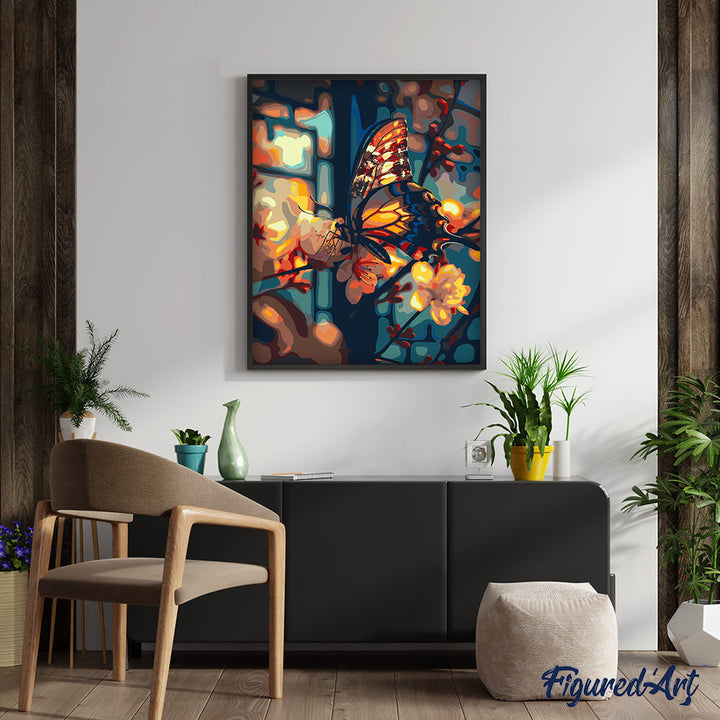 Malen nach Zahlen 40x50cm ohne Keilrahmen Figured’Art Schmetterling und Kirschblüten - Kidis Art