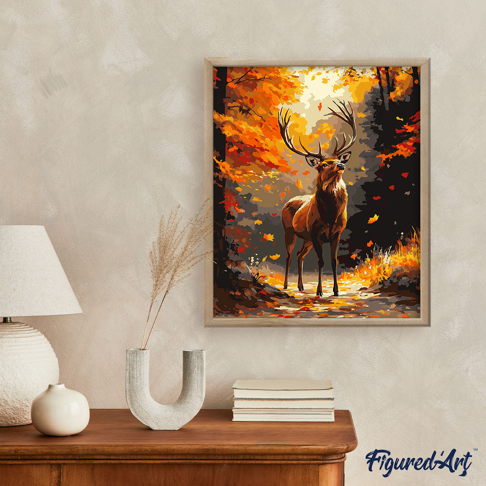 Malen nach Zahlen 40x50cm ohne Keilrahmen Figured’Art Majestätischer Hirsch im Herbst - Kidis Art