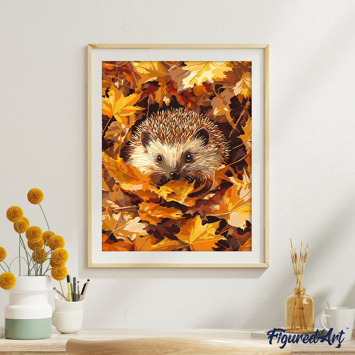 Malen nach Zahlen 40x50cm auf Keilrahmen gespannt Figured’Art Igel im Herbstlaub - Kidis Art
