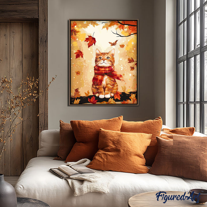 Malen nach Zahlen 40x50cm ohne Keilrahmen Figured’Art Kuschelige Katze im Herbst - Kidis Art