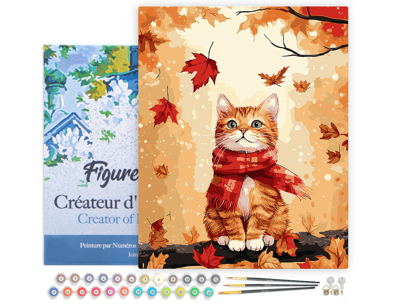 Malen nach Zahlen 40x50cm auf Keilrahmen gespannt Figured’Art Kuschelige Katze im Herbst - Kidis Art
